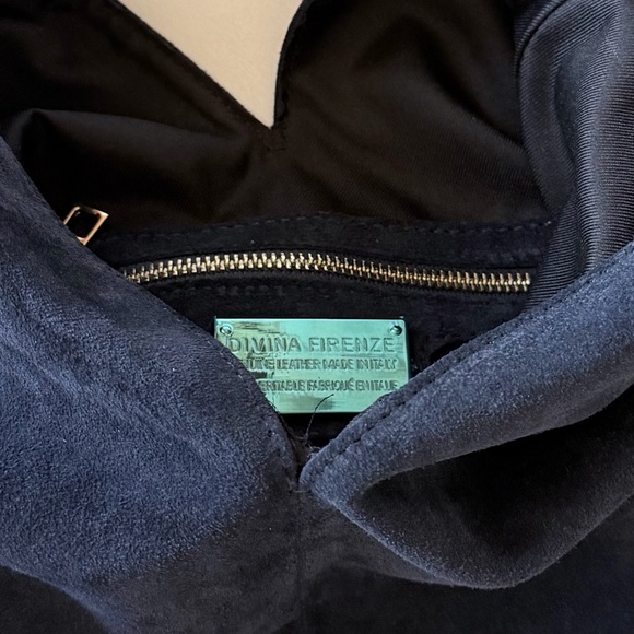 Divina Firenze Genuine Leather Suede Navy Blue Women's Shoulder Bag - Picture 12 of 12